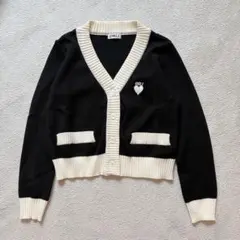 美品✨OBLI オブリ　ハート刺繍　バイカラー　ニットカーディガン