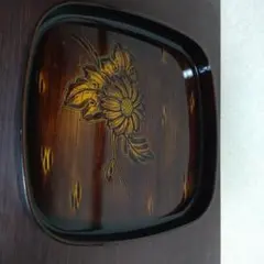 m*7様 漆器 盆 花の彫刻 ダークブラウン