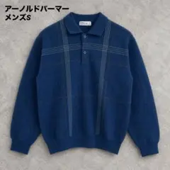 美品 アーノルドパーマー 長袖ニット ネイビー チェック柄 毛100% Sのサムネイル