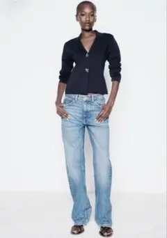 ZARA♡フラワーボタンニット ネイビー