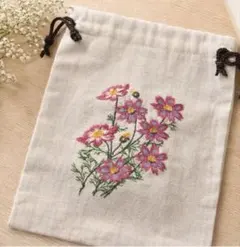 刺繍 花柄 巾着袋 ナチュラル 小物入れ