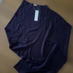 ダークパープル アシンメトリー薄手長袖ニット