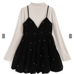 ビジューベロアキャミソールミニワンピース×ボトルネックトップス[at2576]