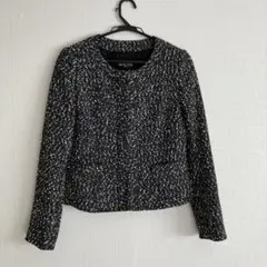 MICHEL KLEIN 40ノーカラージャケット ツイード　黒×白　フォーマル