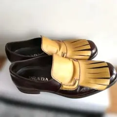 PRADA プラダ フリンジ ローファー レザー イエロー ベージュ PRADA プラダ フリンジ ローファー レザー イエロー ベージュ - メルカリ