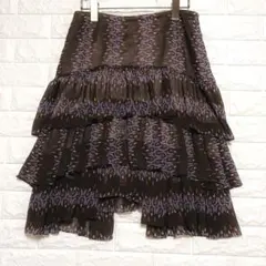 美品♡プライド　ティアードフリルスカート　ブラウンパープル　シフォン生地　ひざ丈のサムネイル