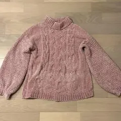 ケーブル編みピンク ニット セーター
