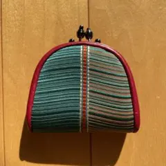 がま口財布 緑と赤のストライプ