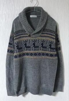 古着 VIESTE　ノルディック柄 トナカイ ニット セーター　グレー　XL