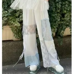 え*ご様 新品！LACY PATCH WORK DROST パンツ　ライトブルー