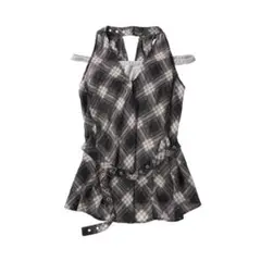 KnuthMarf plaid halter neck blouse/Black