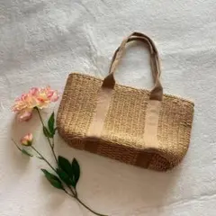カゴバッグ＊巾着付き ストロー素材 ベージュ トートバッグ