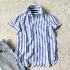 ポロラルフローレン リネン ストライプ 半袖シャツ パフスリーブ 現行 POLO