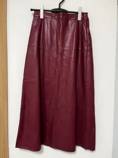 ロングスカート フェイクレザー レッド赤