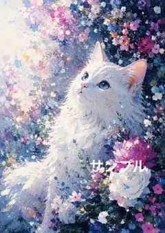 一作限り】星降る青の世界を見上げる白猫の幻想アート 白猫 P996