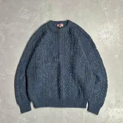 90s McGREGOR アランニット ウール ケーブル XL 古着 短丈 青