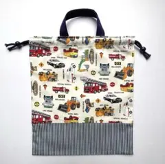 持ち手付き着替え袋（働く車、白）