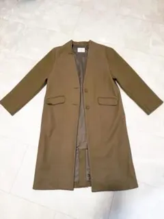 GLACIEL◆ベージュ　ブラウン　ノーカラー　ロングコート◆L