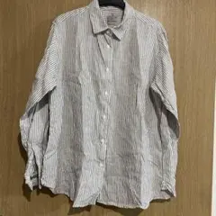 無印良品ヘンプ洗いざらしレギュラーカラー長袖シャツXXLペールブラウンストライプ