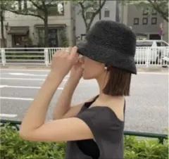 ムルーア　バケットハット ブラック　ラフィアハット