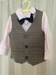 フォーマルスーツ チェック　蝶ネクタイ付き　90cm 入園式　卒園式　結婚式