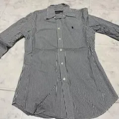 Polo Ralphlauren ドレスシャツ 白黒ストライプ S カスタム