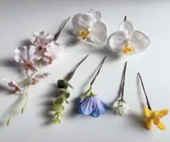 高級造花　ヘッドパーツ　アーティフィシャルフラワー　髪飾り　ホワイトブルー