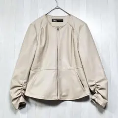 ZARA フェイクレザー ライダース ジャケット ペプラム USA Lサイズ