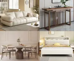 家具フルセット-ダイニングセット＋ソファ＋ベッド&マットレス＋コンソールテーブル