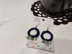 天然石アクアマリン　ガラスビーズ　パール　フープピアス　ハンドメイド　3月誕生石