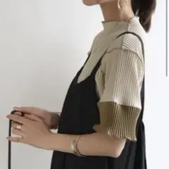 and it_ 配色半袖プリーツトップス ベージュ系 袖配色