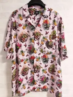 H&M スポンジボブ 半袖 シャツ XS アニメ レア ピンク アロハシャツ