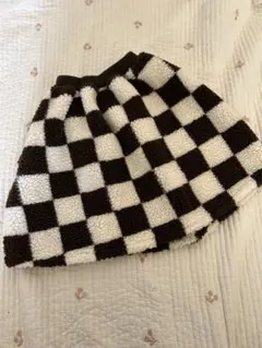 モコモコ　スカート　チェッカー柄　100 guno. S ブラウン　韓国服