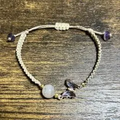 天然石 スーパーセブンと蝶パーツのマクラメ編みワックスコードブレスレット