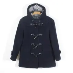 54【極美品】イーストボーイ ダッフルコート 7 ネイビー 紺 S 裏チェック柄