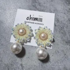 No.815 フラワー　お花　ビーズ刺繍　ピアス　イヤリング　パール