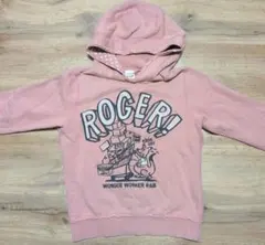 ​【130cm】キッズ ピンク パーカー フード裏ドット柄 プリント