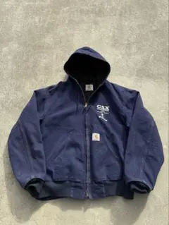 80s. 90s Carhartt アクティブジャケット　ネイビー　企業ロゴ