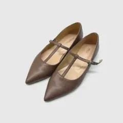 mamian ブラウン ポインテッドトゥ TストラップパンプスF2090