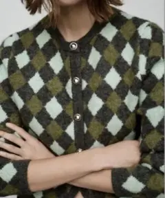 ZARA ダイヤモンドパターン ニットカーディガン