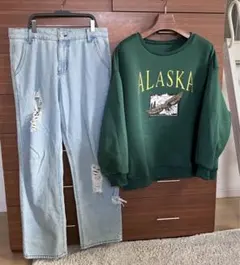 裏フリース　スウェット（XL）＆ダメージデニムパンツ （L）SHEIN