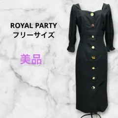 ロイヤルパーティ⭐︎フリー⭐︎ジュエルカラー7分袖ワンピース　黒　美シルエット