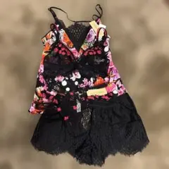 LISE CHARMEL キャミソール　フレアショーツ　三角ブラ　紐タンガ　黒のサムネイル