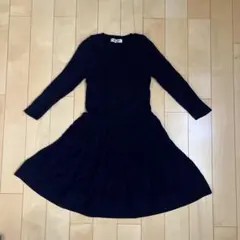 ネイビー ニット ロングワンピース 長袖