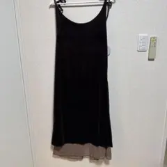 しまむら 陽さん ベロアキャミワンピース シアー L 濃茶 ブラウン