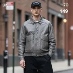 90s ヴィンテージ レザージャケット 本革 グレー UK製