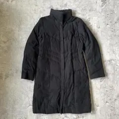 Y2K ロングダウンジャケット スエード 黒 美シルエット 女優襟 ピーチスキン