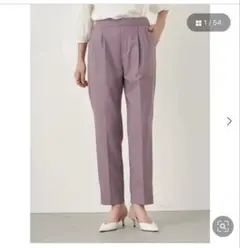 ストレッチテーパードパンツ　パープル タック入り スラックス　M