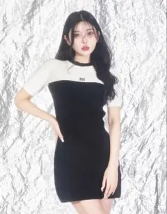Darich ダーリッチ　バイカラーロゴニットミニワンピース　ブラック　BLK