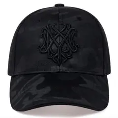 ロゴ刺繍入 ブラック カモフラ キャップ ストリート系 男女兼用 迷彩柄 野球帽